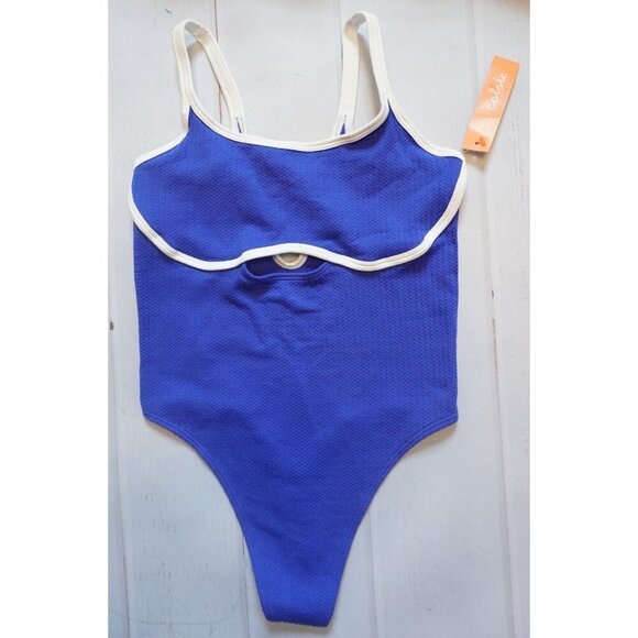 Colsie Women's Stunning Blue Contrast Trim Keyhole Bodysuit - NWT - Picture 2 of 8